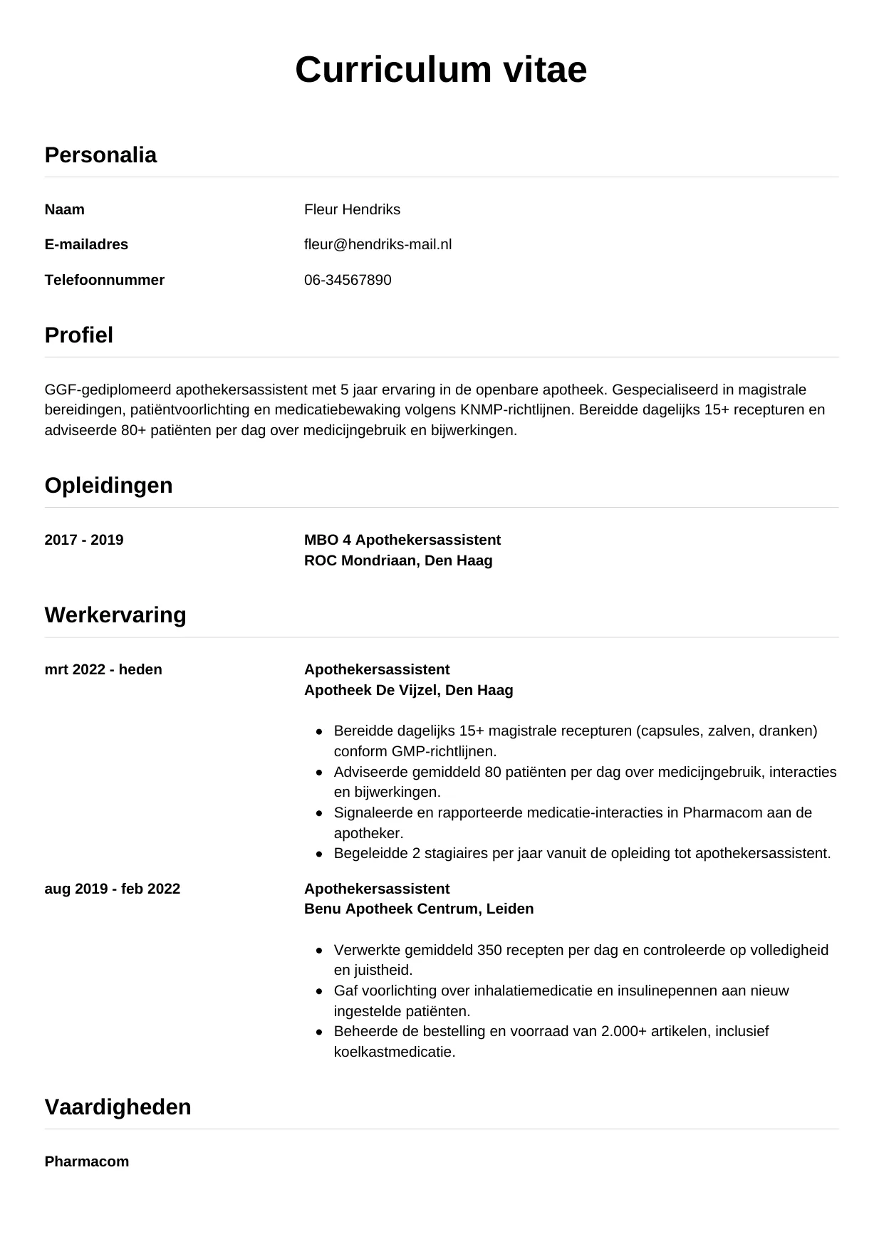 CV Simpel voor apothekersassistent