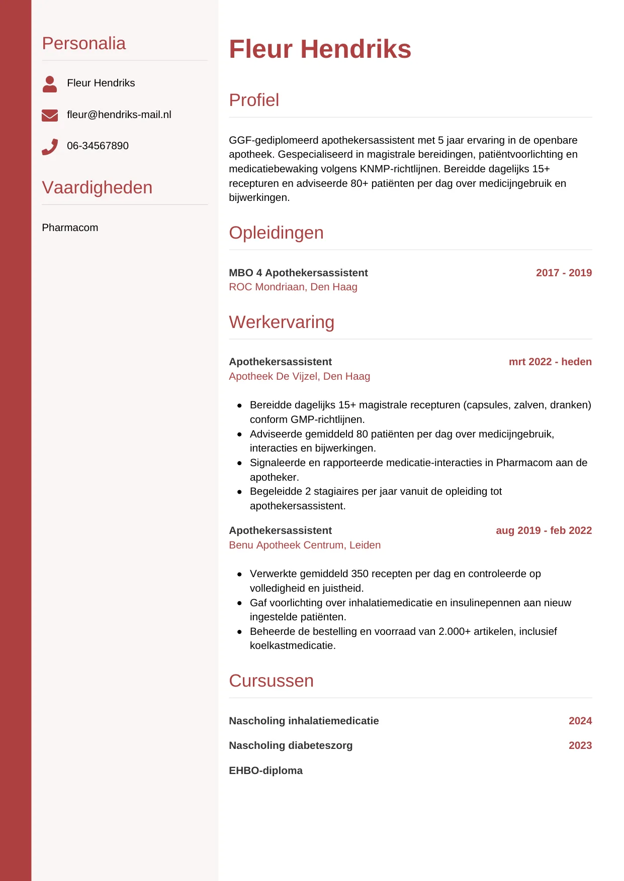 CV Verticaal voor apothekersassistent