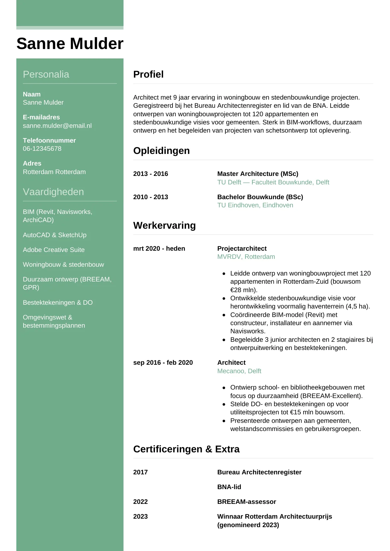 CV Casual voor architect