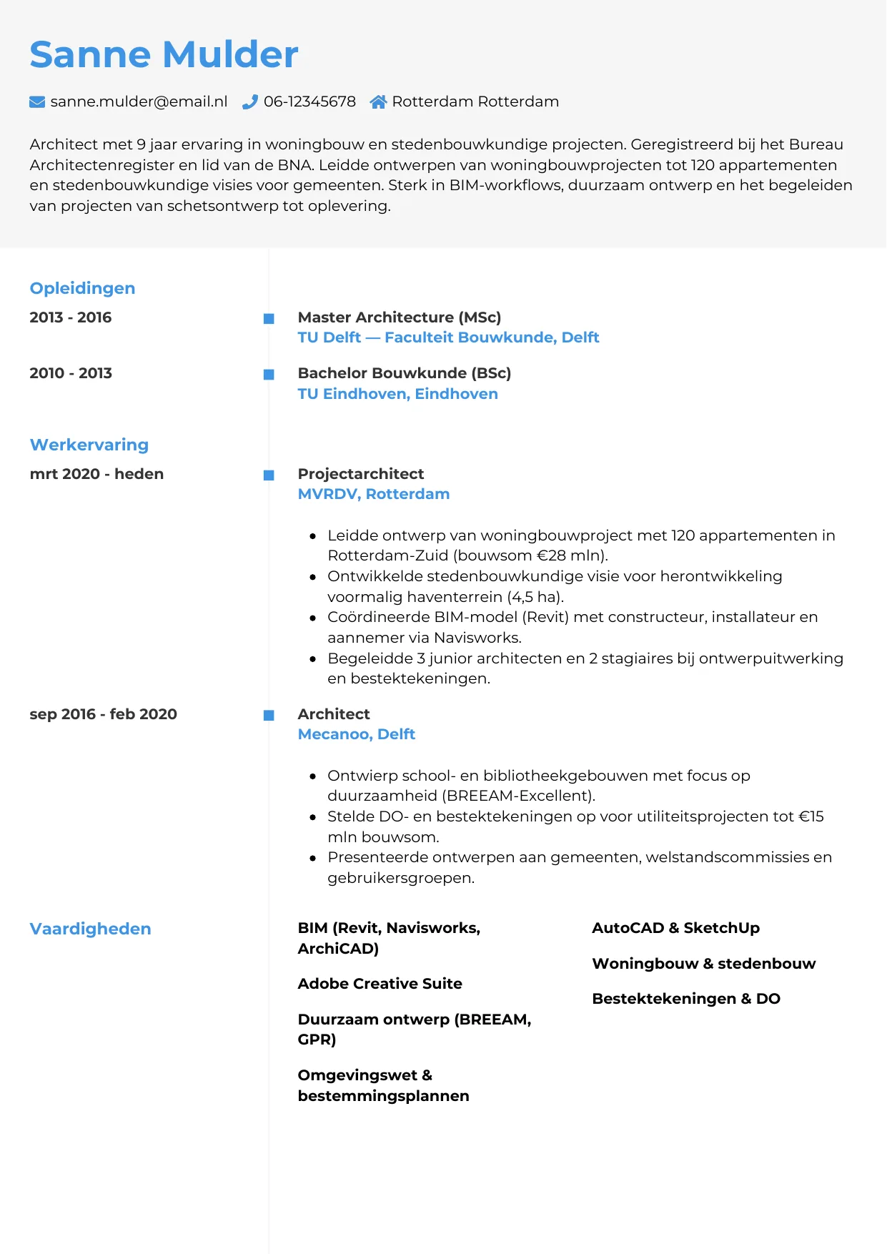 CV Chrono voor architect