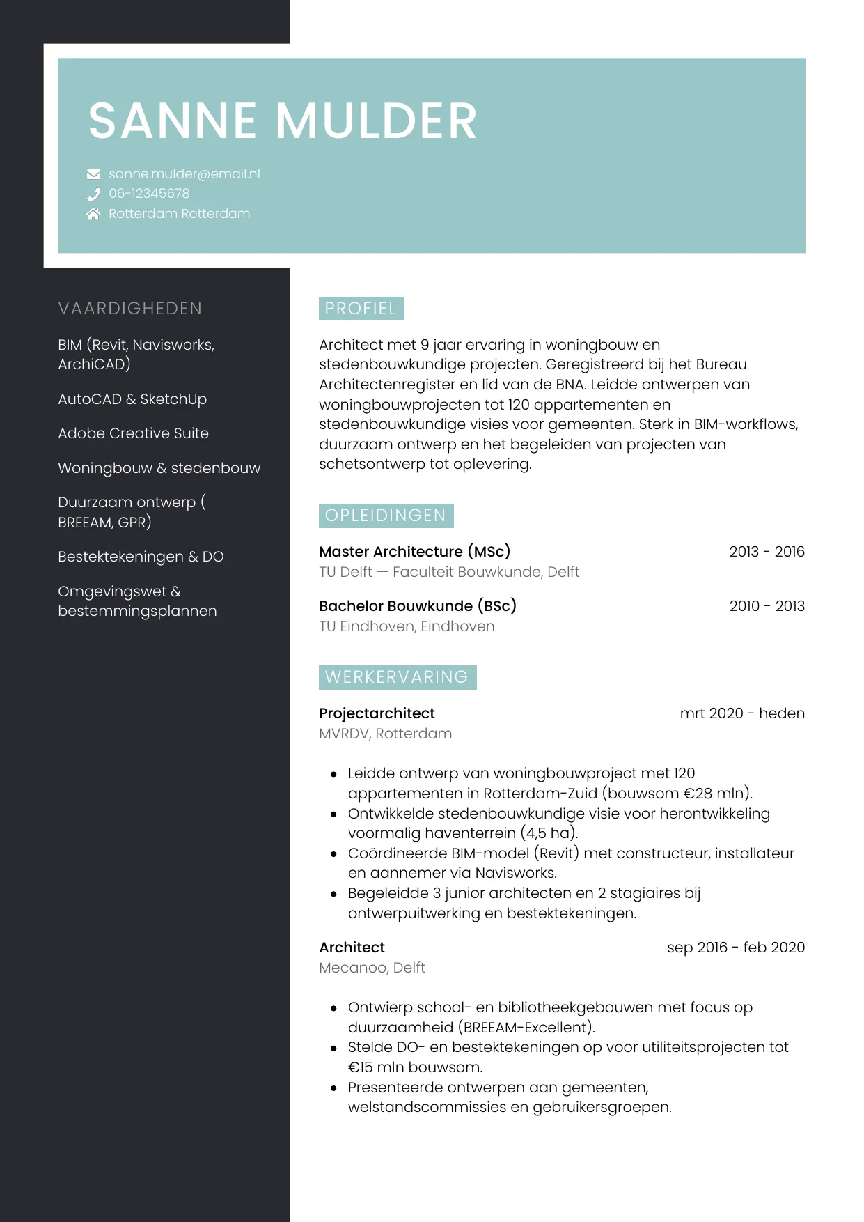 CV Elegant voor architect
