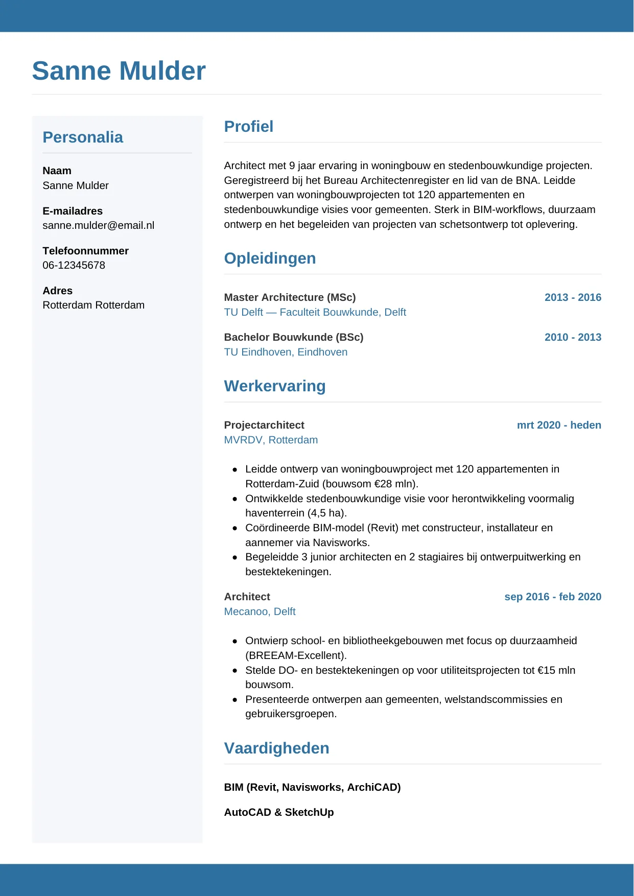 CV Horizontaal voor architect