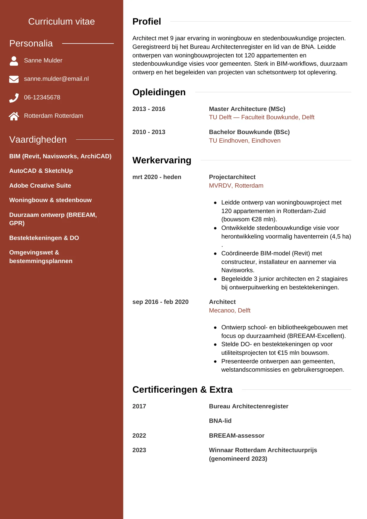 CV Modern voor architect