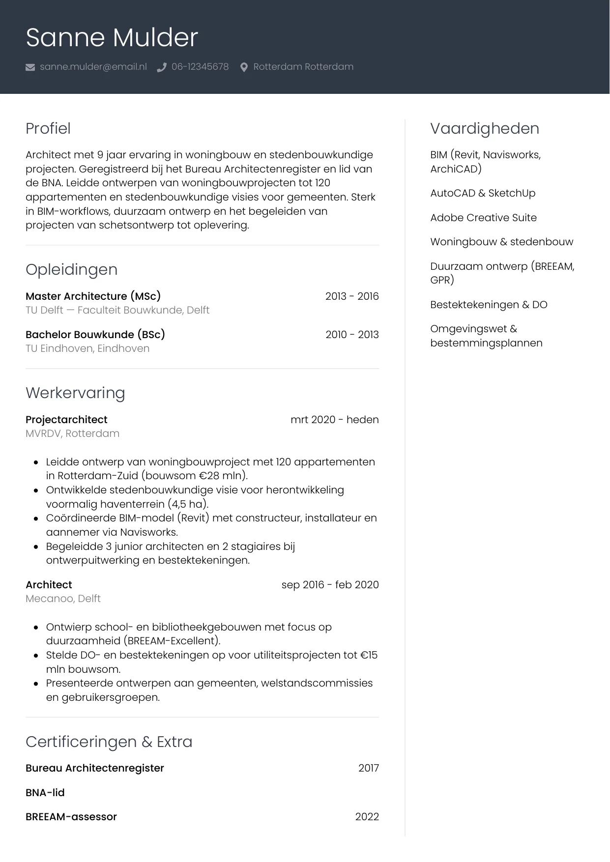 CV Professioneel voor architect