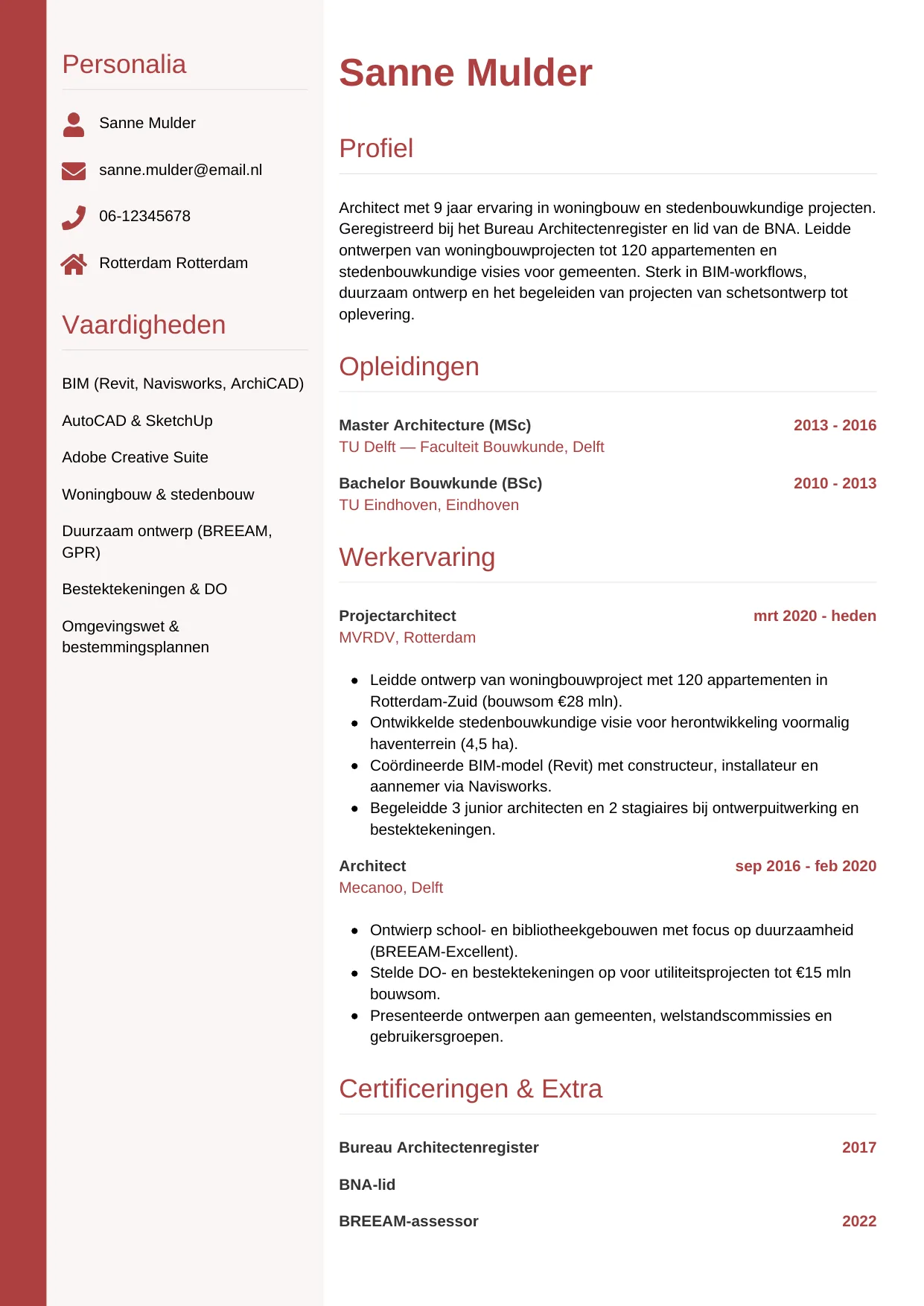 CV Verticaal voor architect