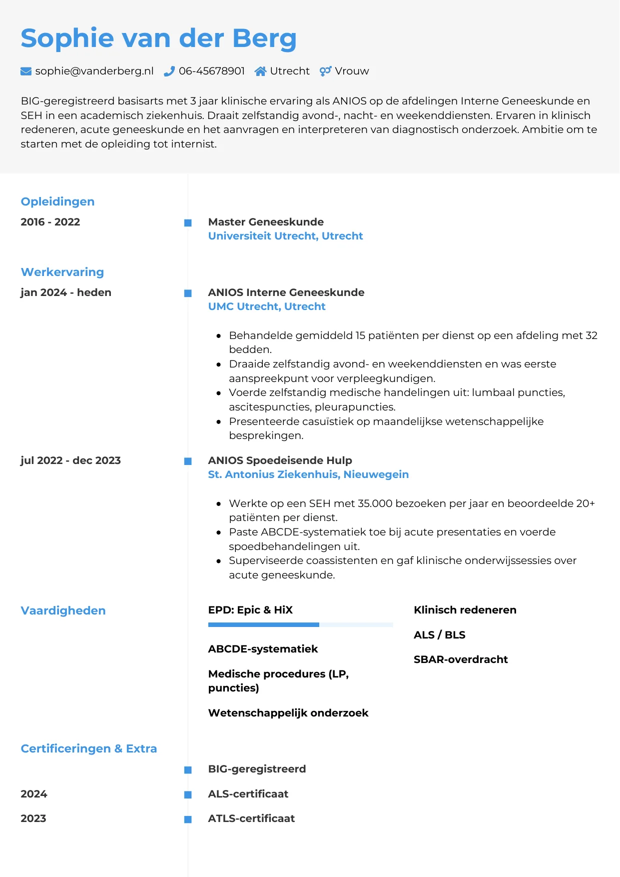 CV Chrono voor arts