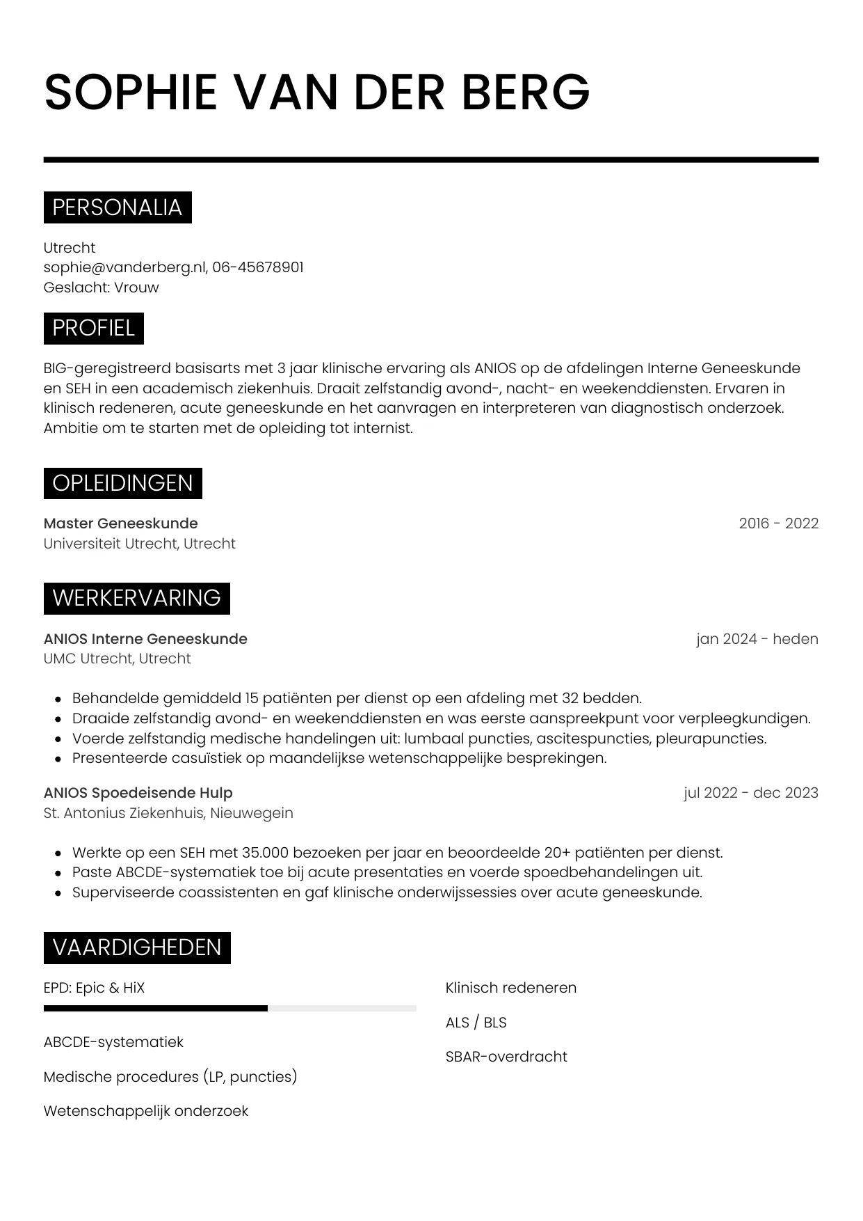 CV Metro voor arts