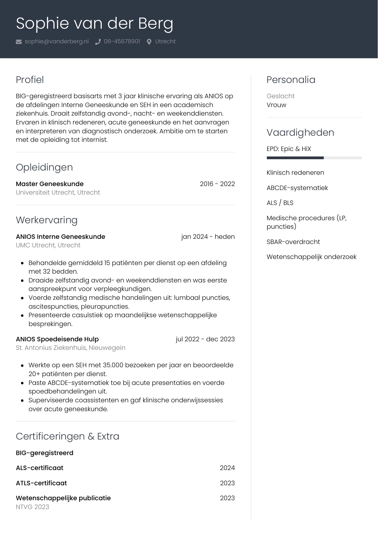CV Professioneel voor arts