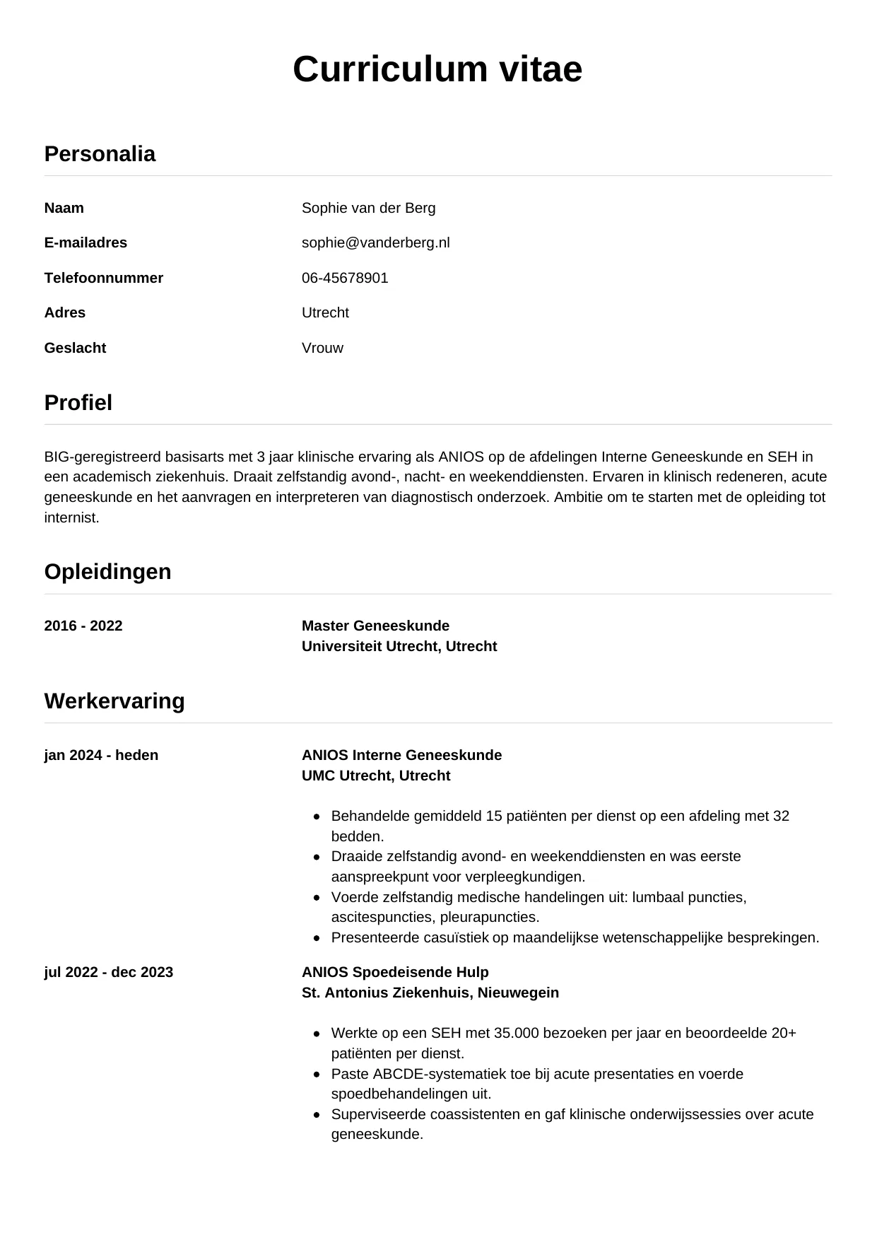 CV Simpel voor arts