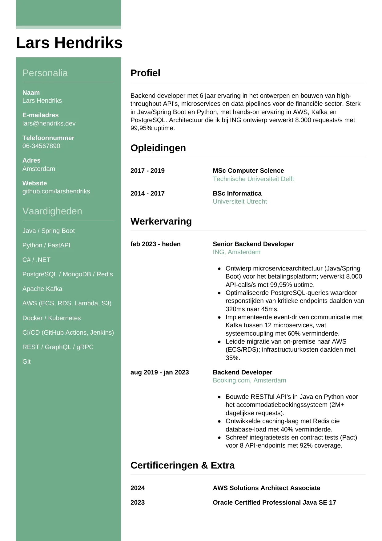CV Casual voor backend developer