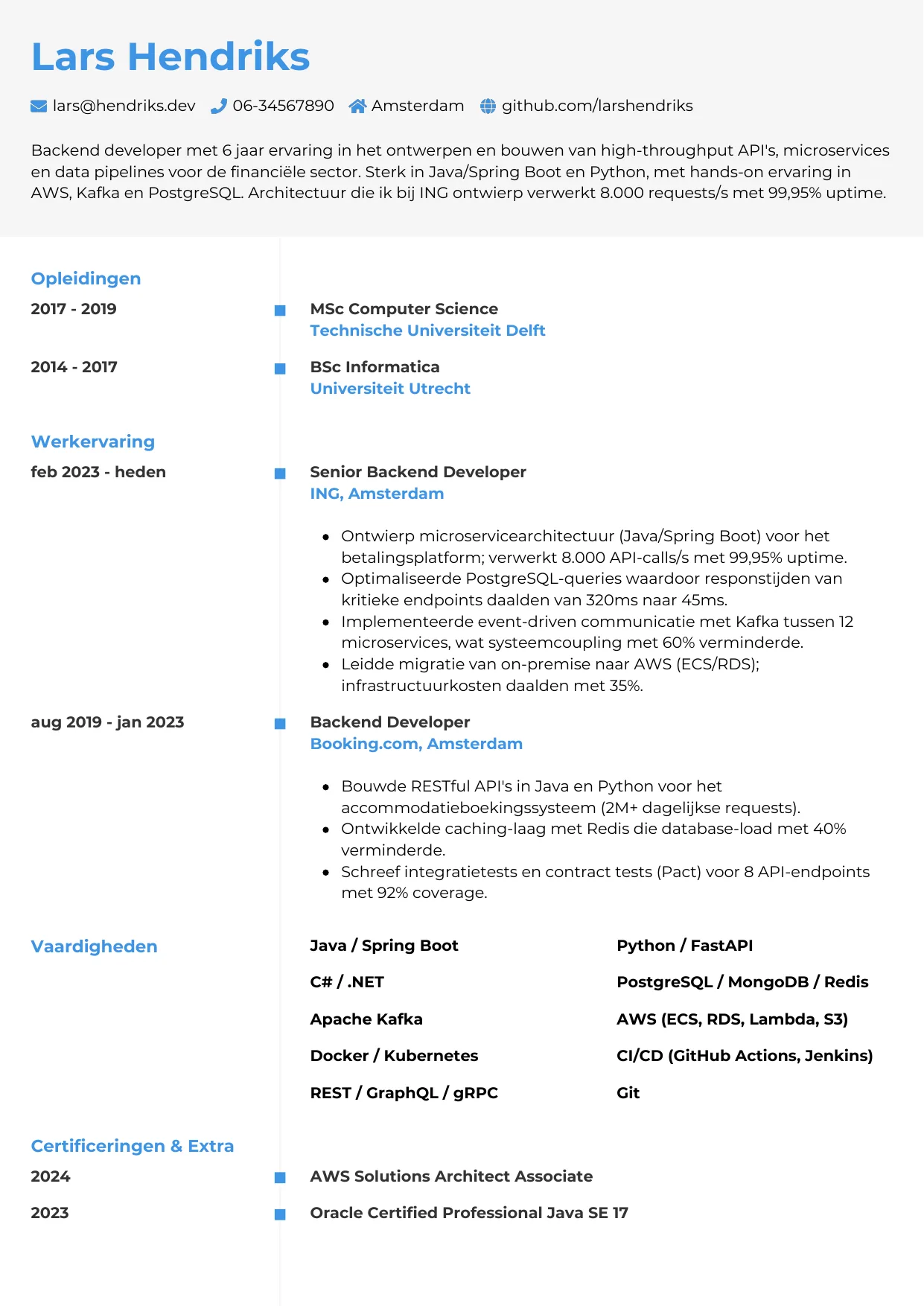 CV Chrono voor backend developer