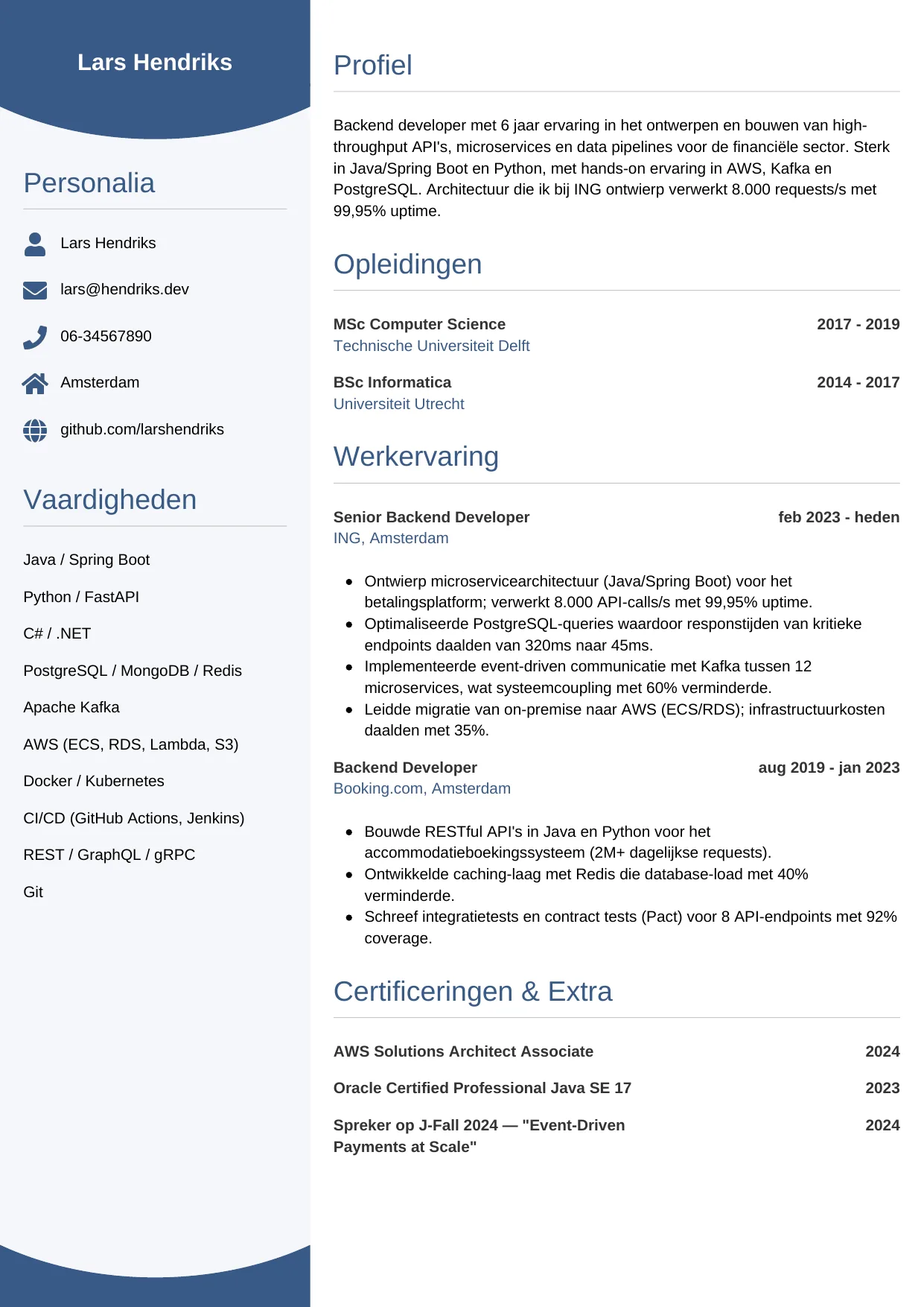 CV Circulair voor backend developer