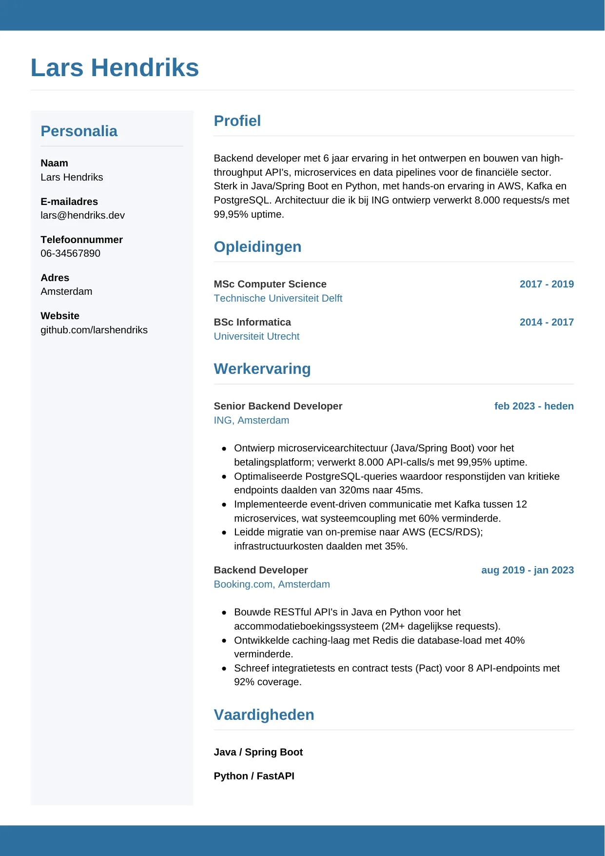 CV Horizontaal voor backend developer
