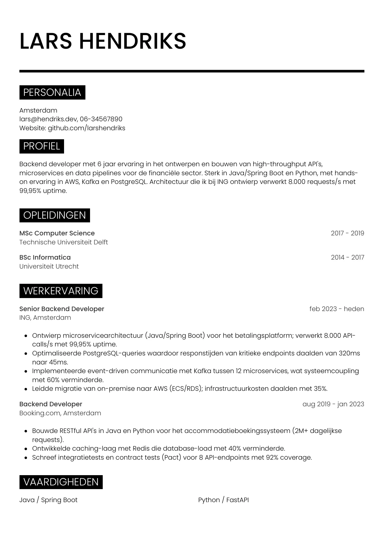 CV Metro voor backend developer