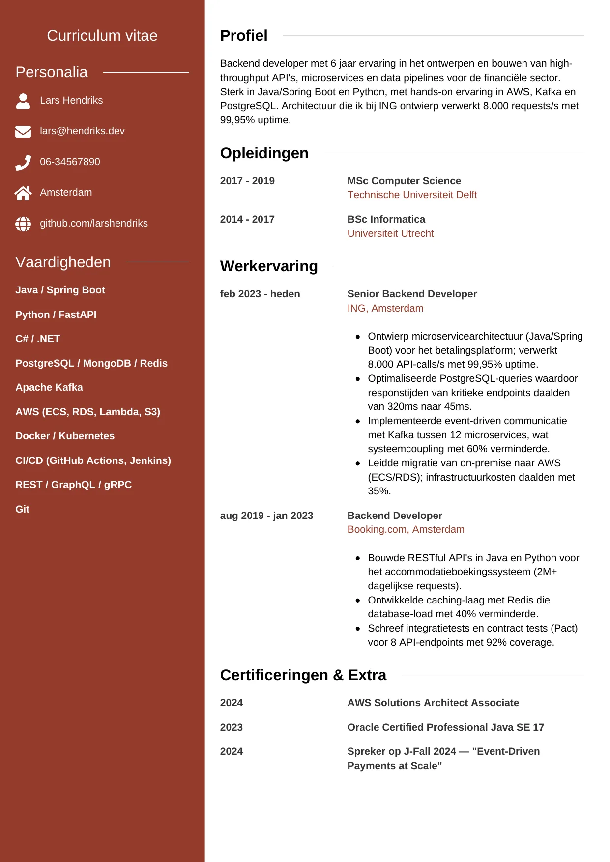 CV Modern voor backend developer