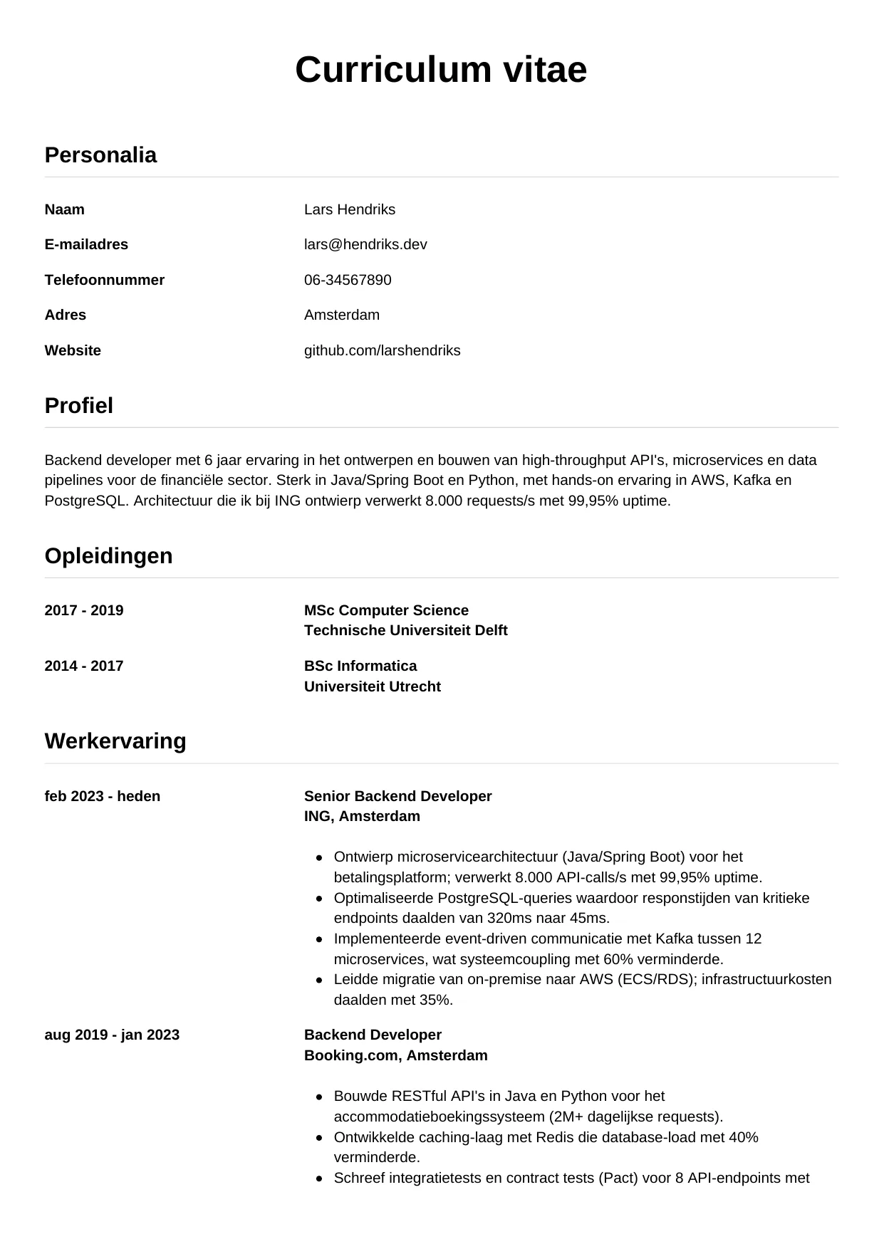 CV Simpel voor backend developer