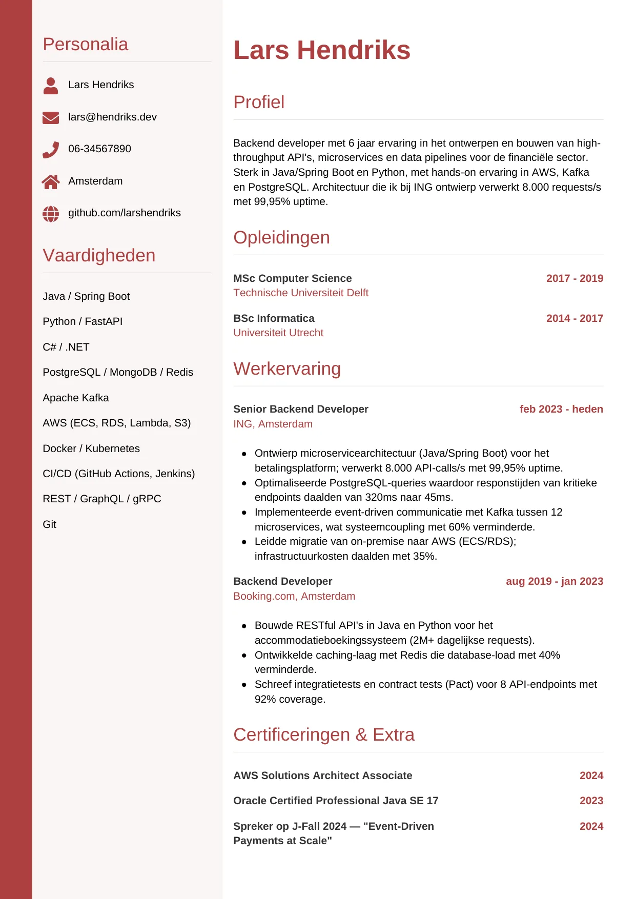CV Verticaal voor backend developer
