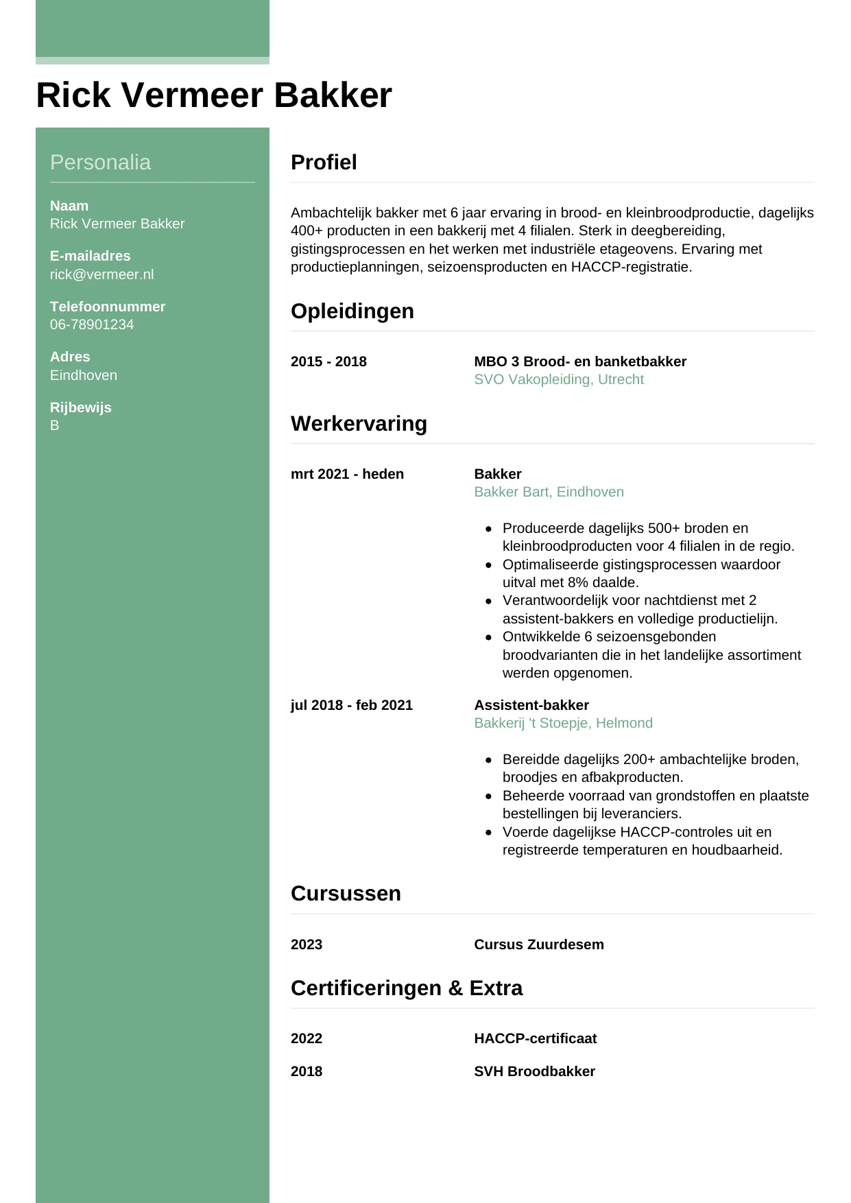 CV Casual voor bakker
