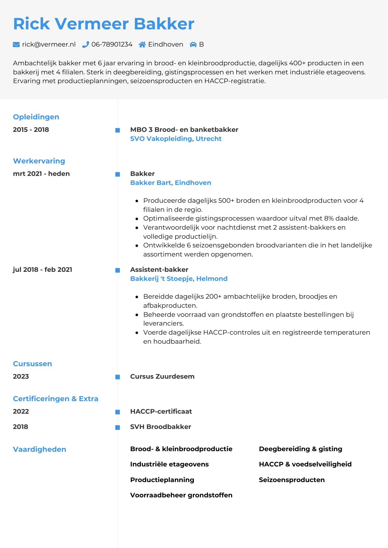 CV Chrono voor bakker