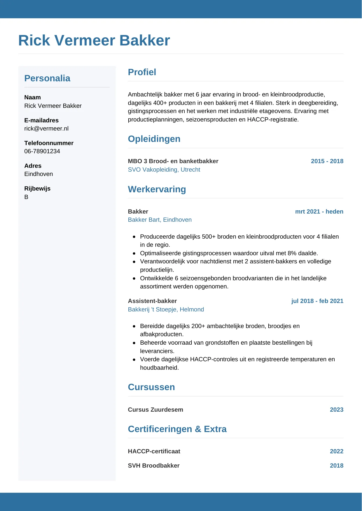 CV Horizontaal voor bakker