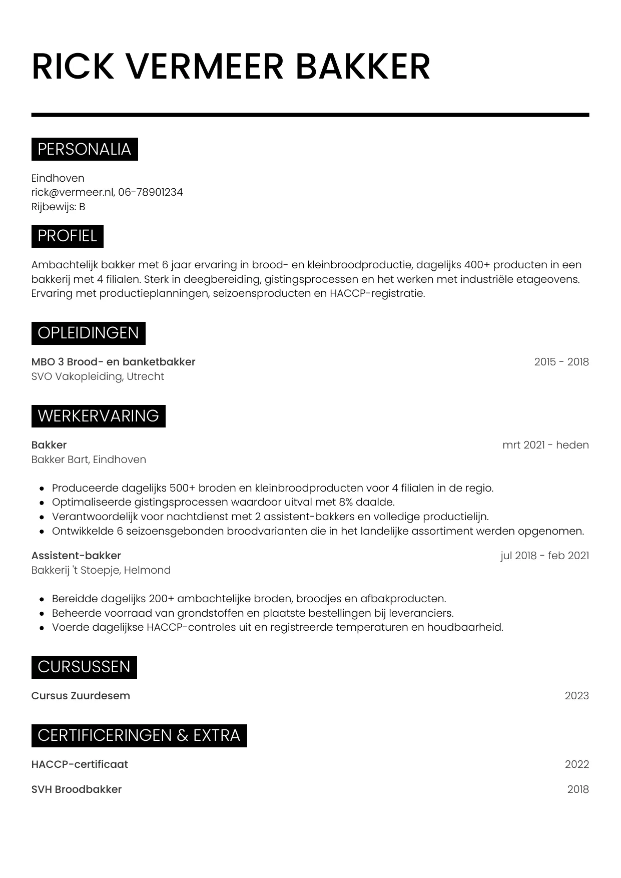 CV Metro voor bakker