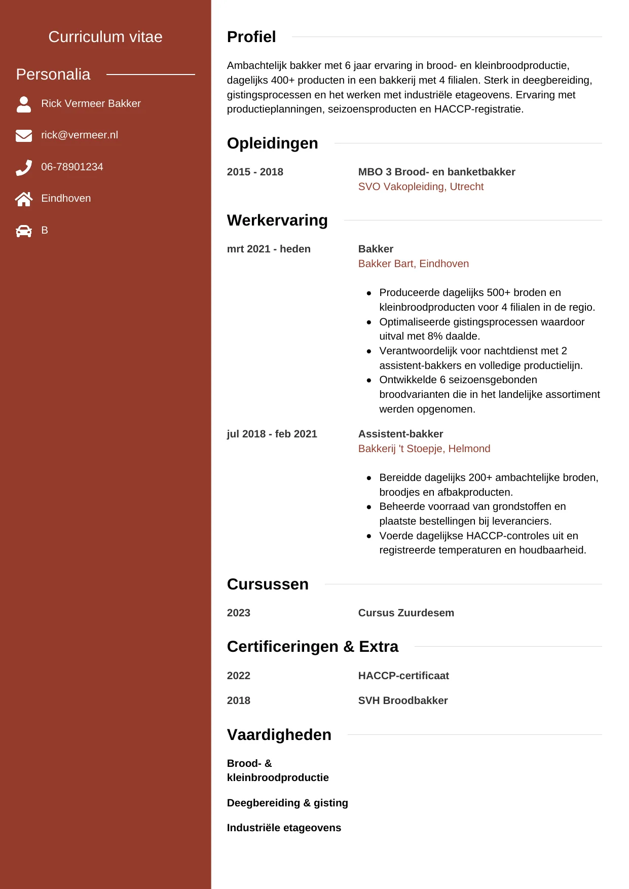 CV Modern voor bakker