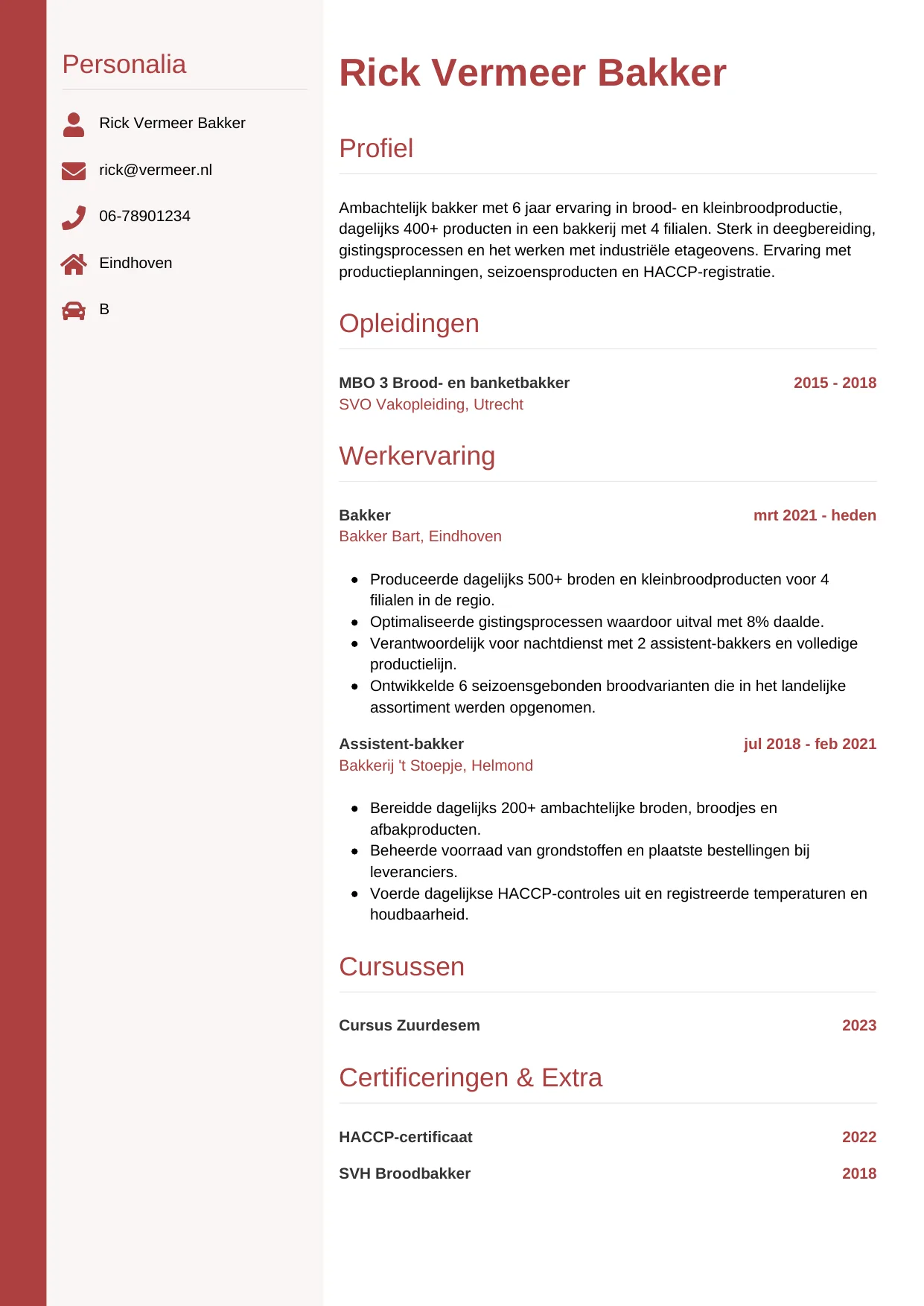 CV Verticaal voor bakker