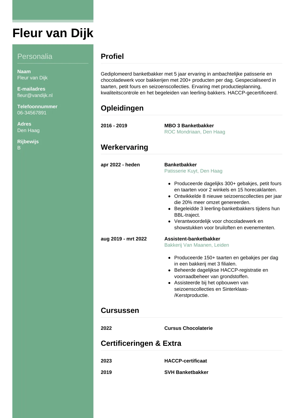CV Casual voor banketbakker
