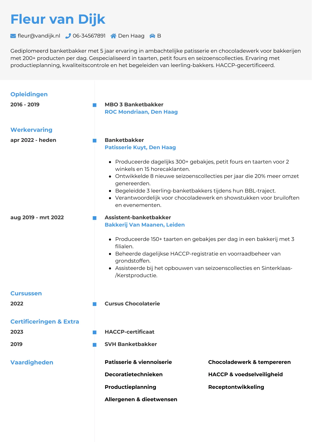 CV Chrono voor banketbakker