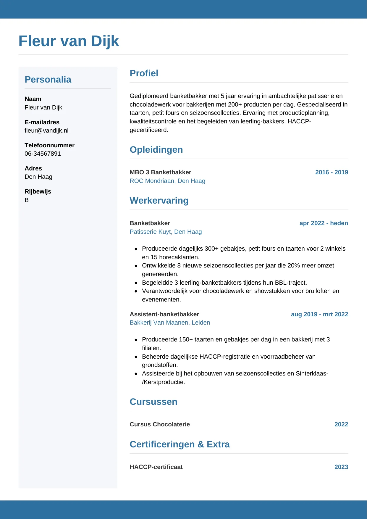 CV Horizontaal voor banketbakker
