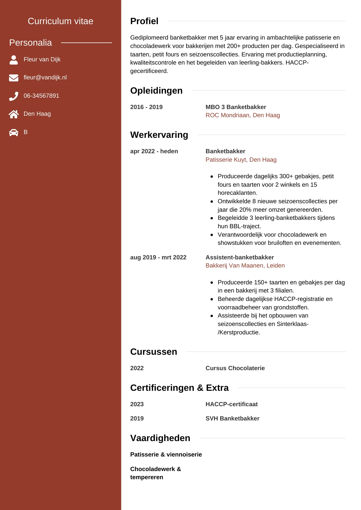 CV Modern voor banketbakker