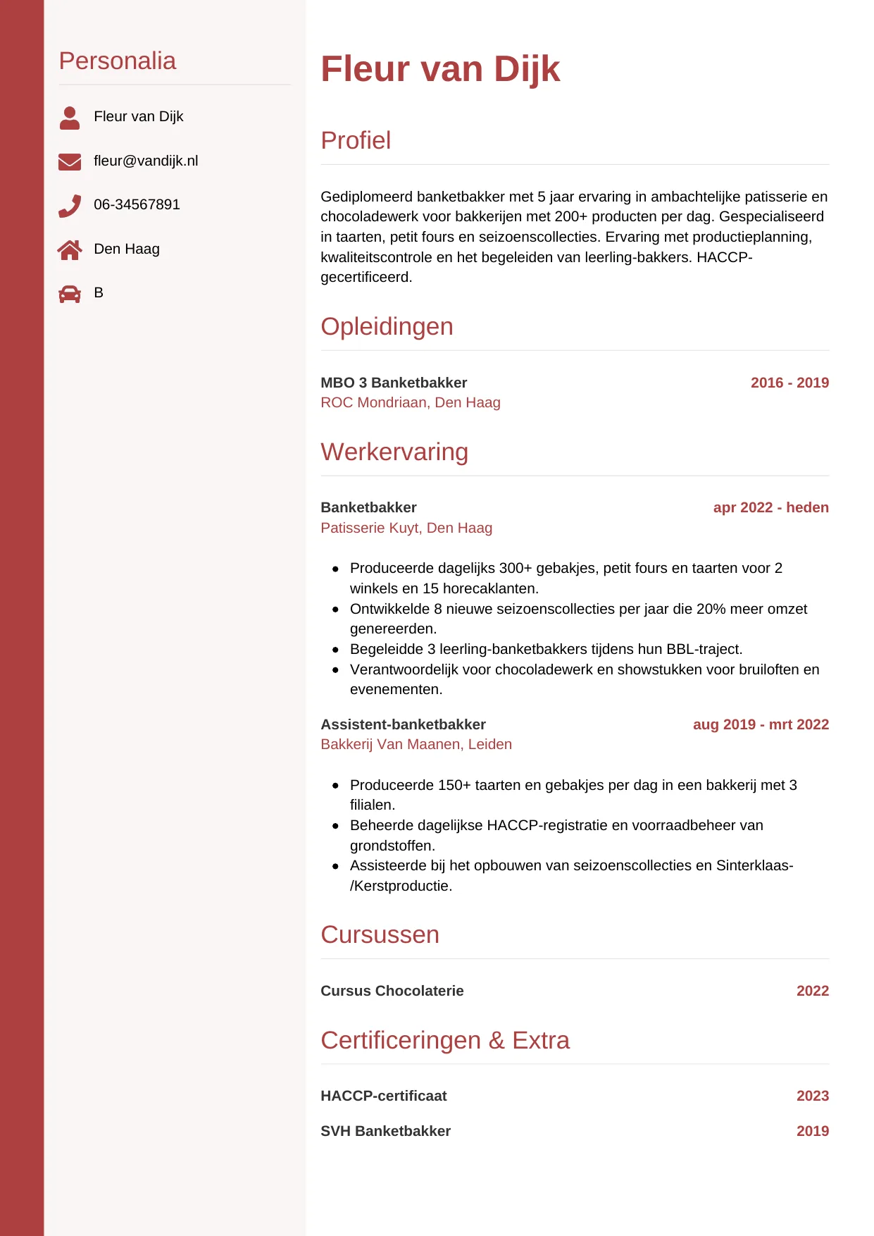 CV Verticaal voor banketbakker