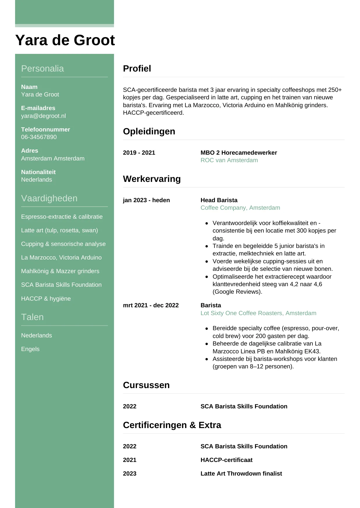 CV Casual voor barista