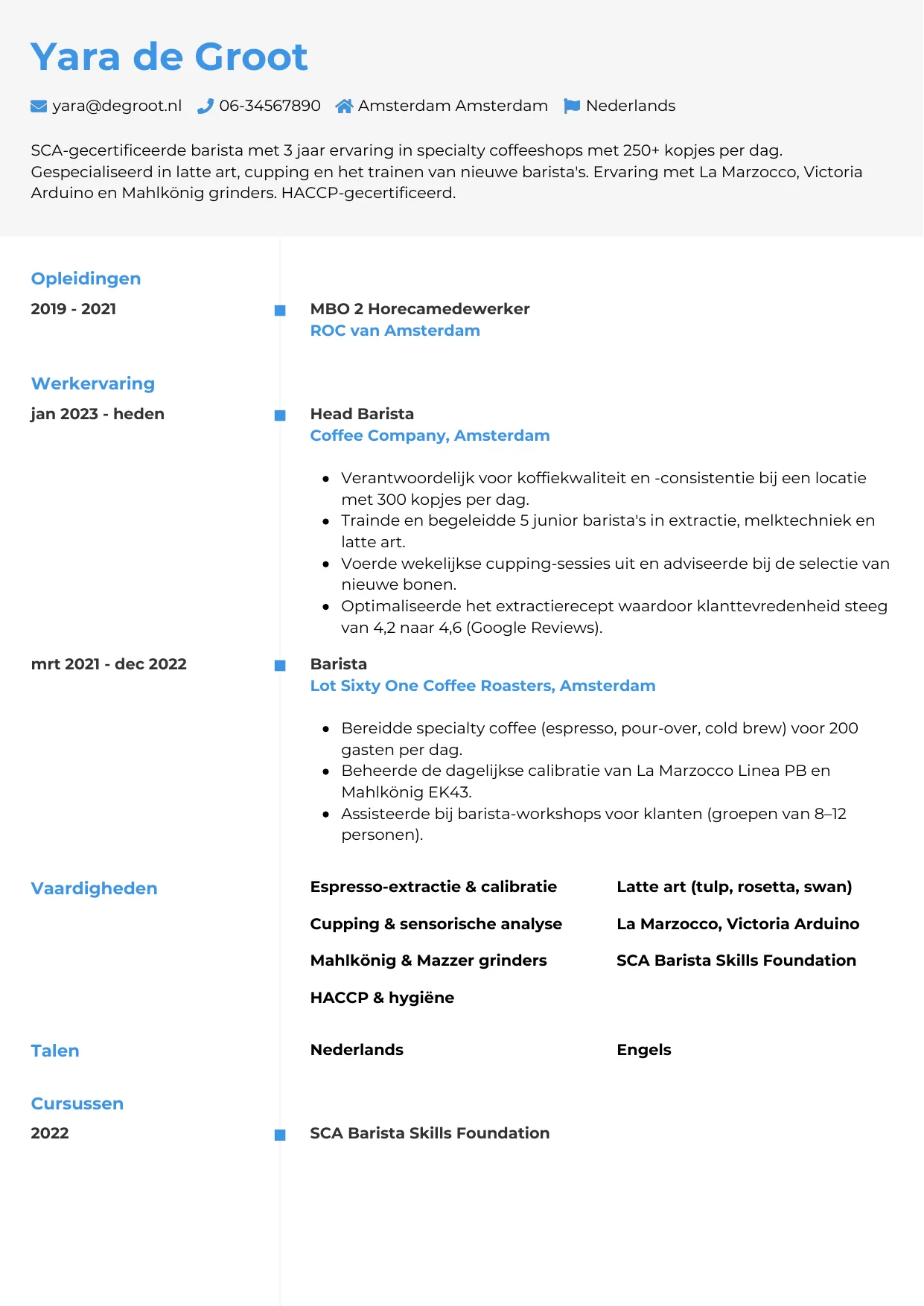 CV Chrono voor barista