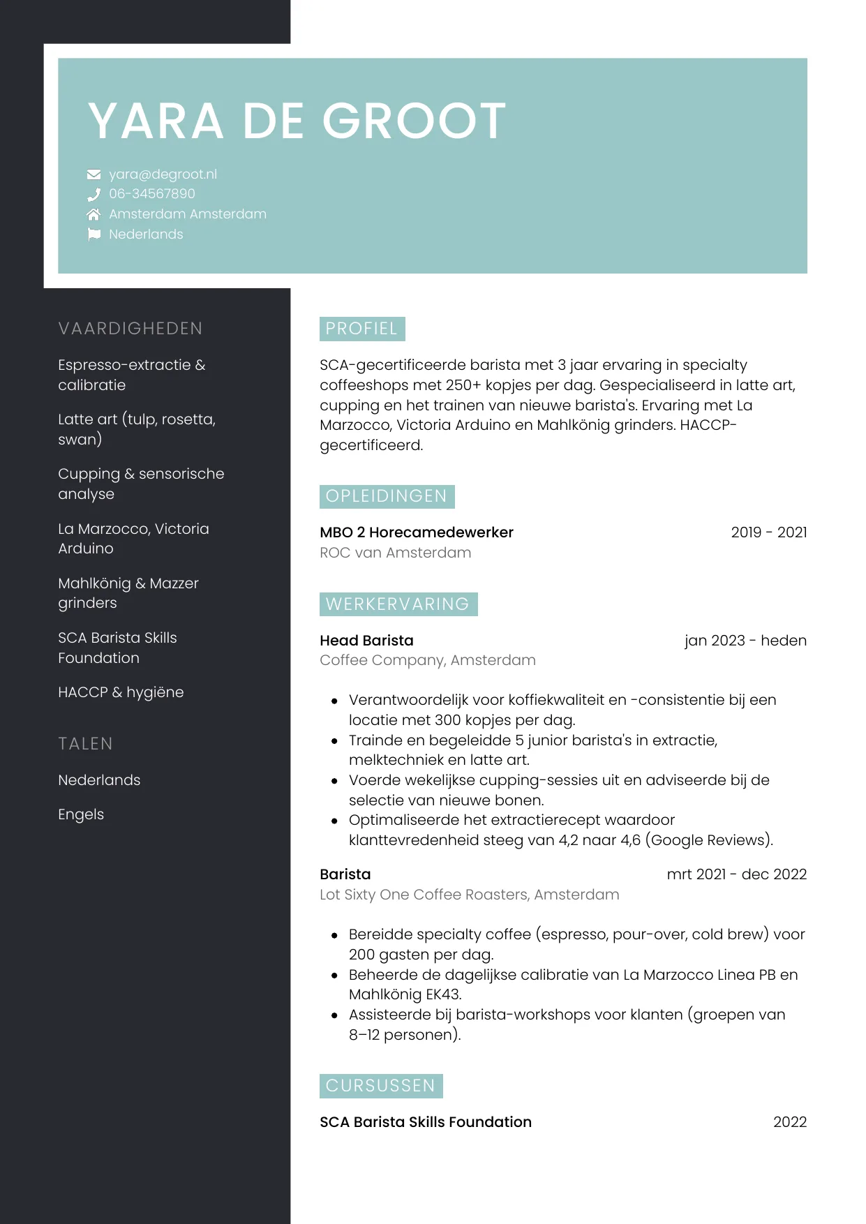 CV Elegant voor barista