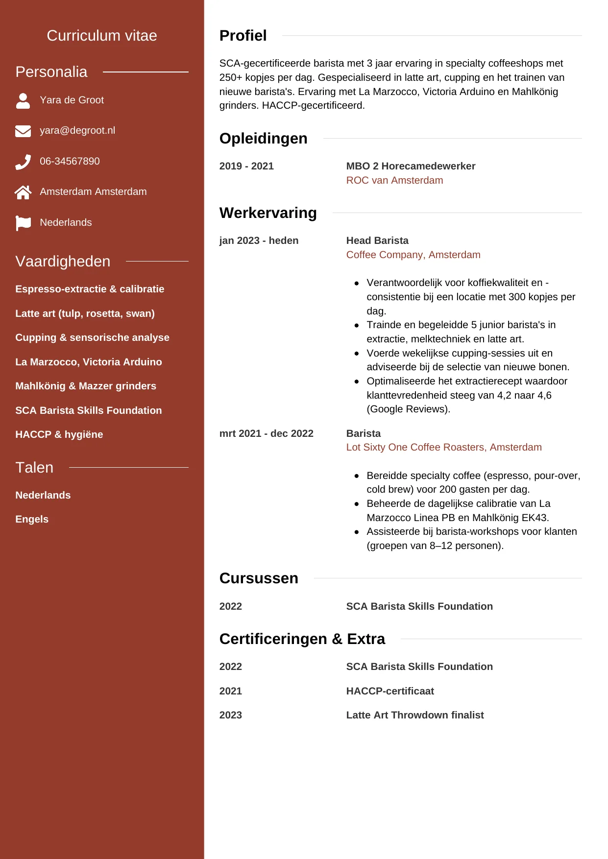 CV Modern voor barista