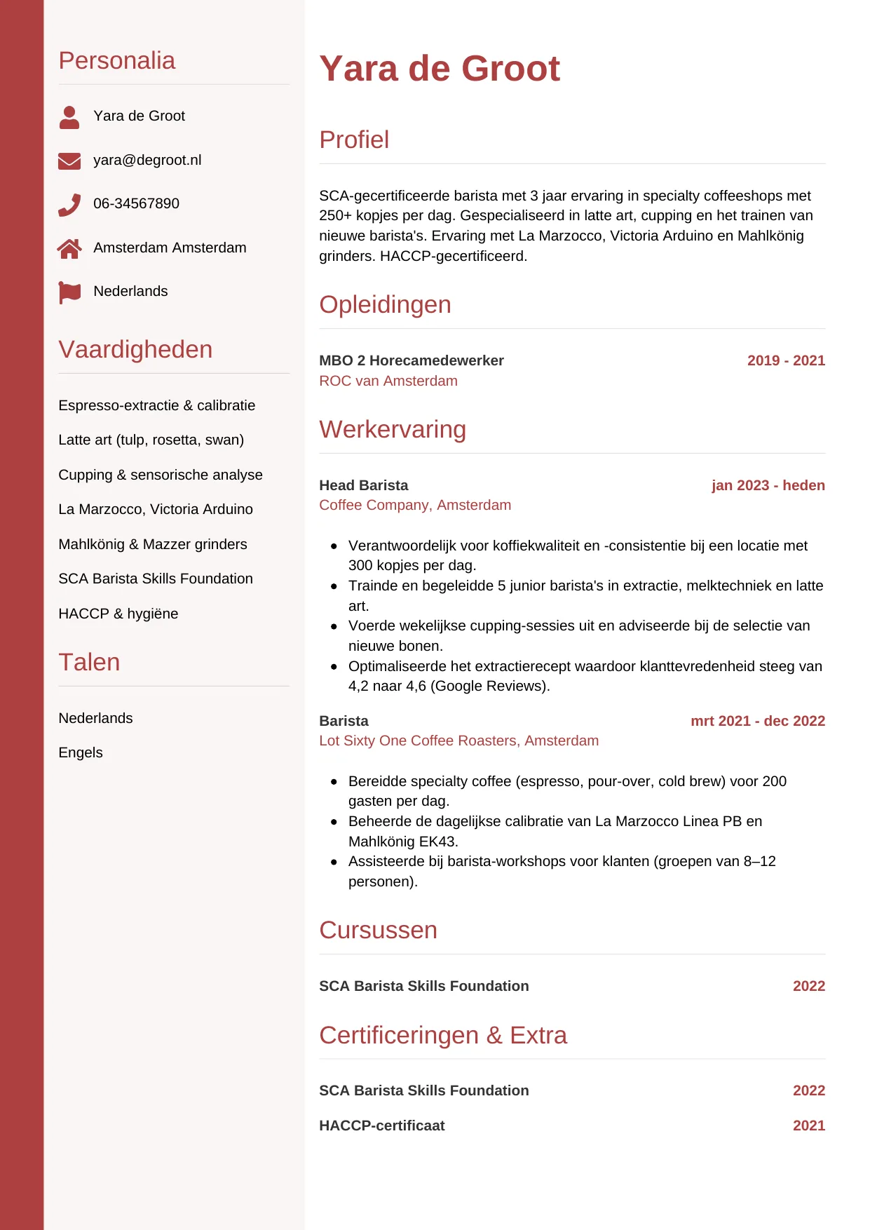 CV Verticaal voor barista
