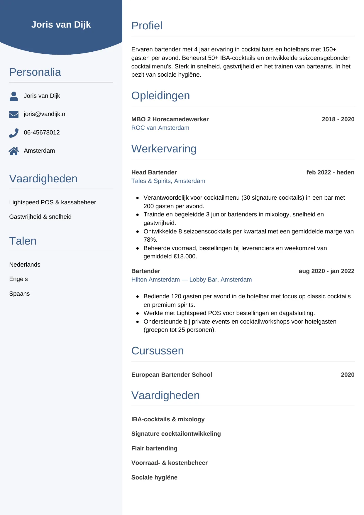 CV Circulair voor bartender