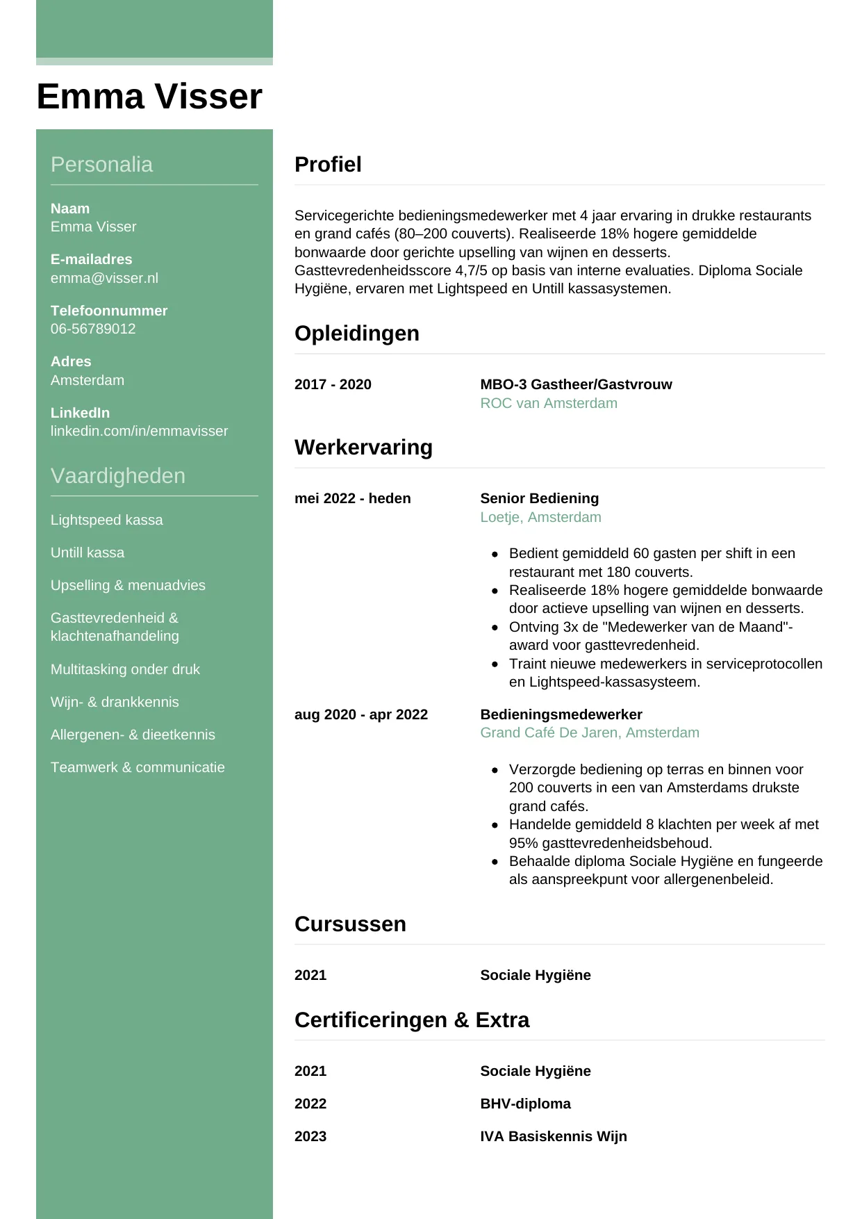 CV Casual voor bediening