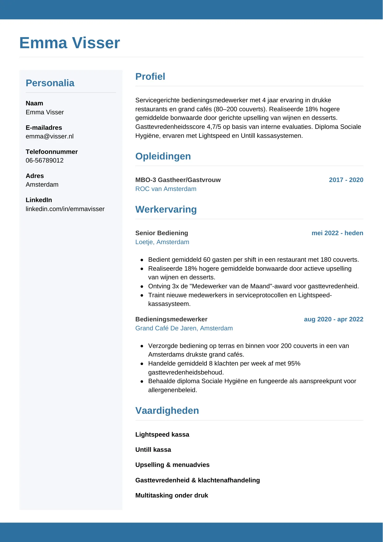 CV Horizontaal voor bediening
