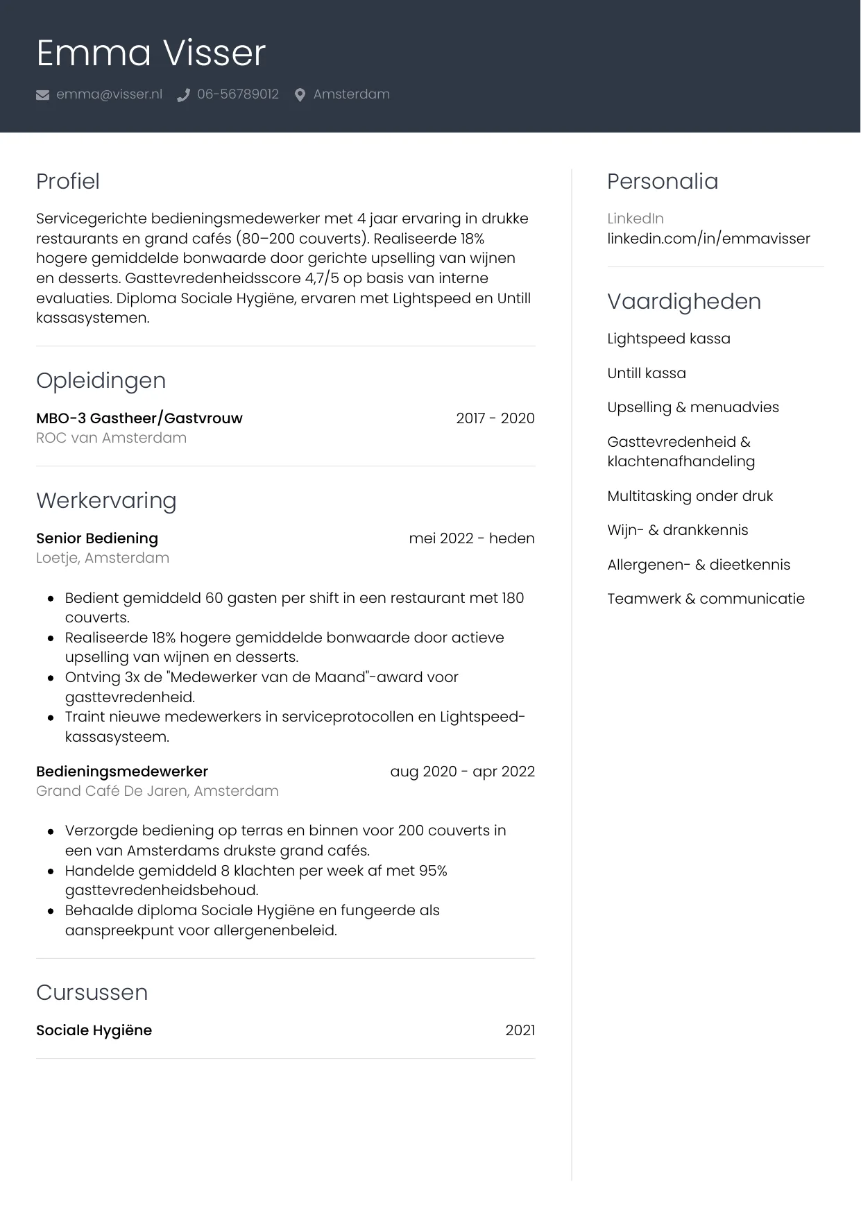 CV Professioneel voor bediening