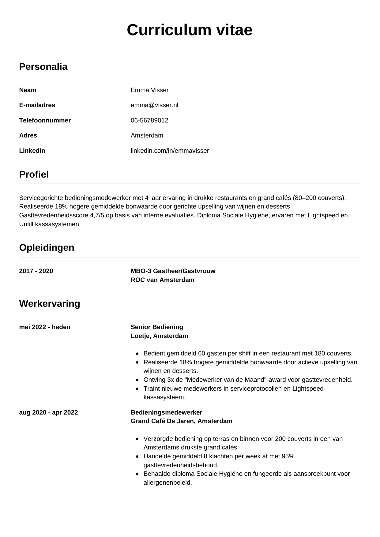CV Simpel voor bediening