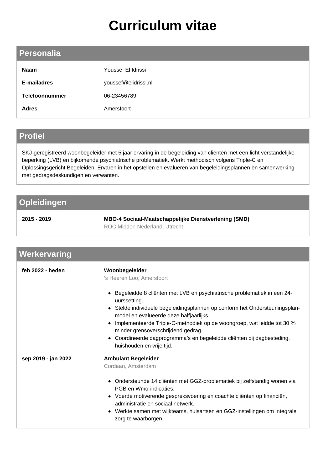 CV Klassiek voor begeleider