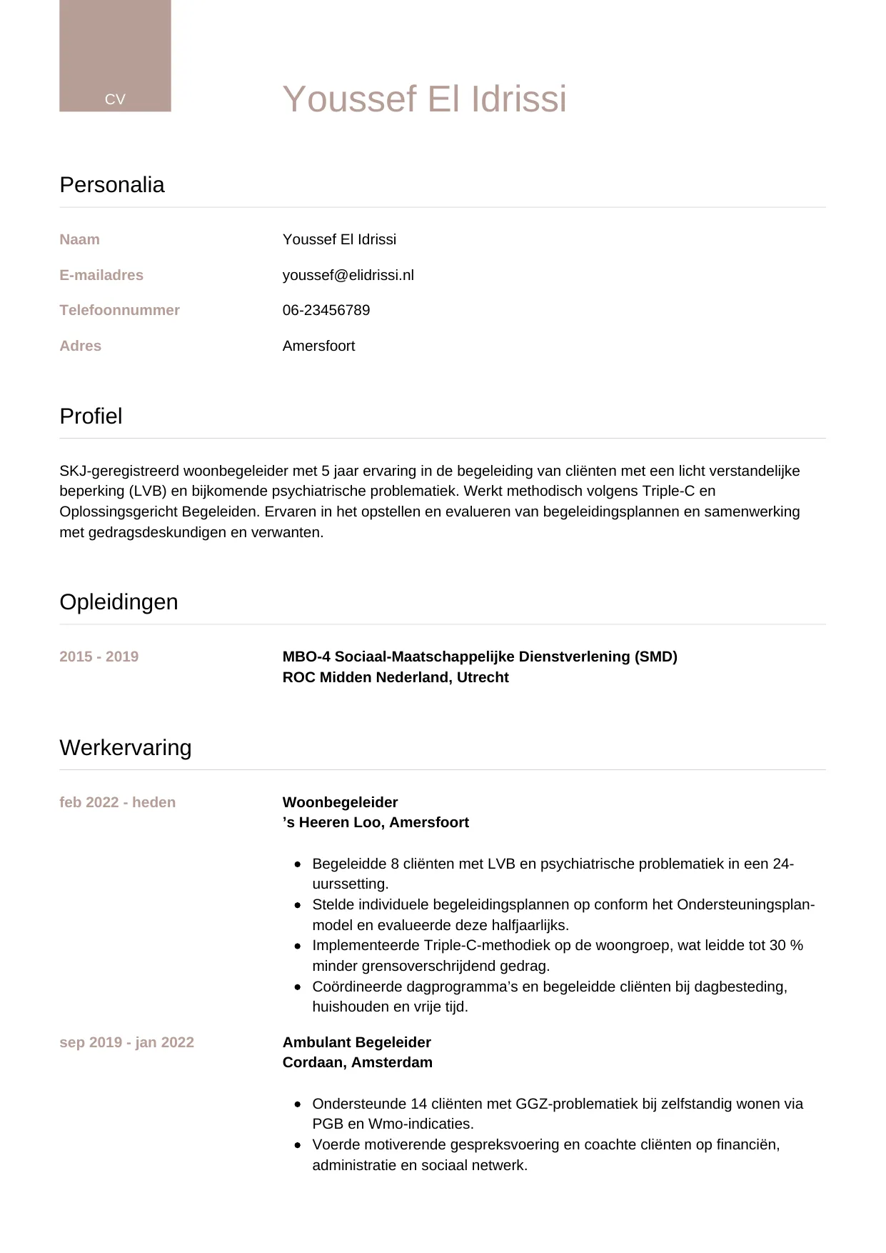 CV Luxe voor begeleider
