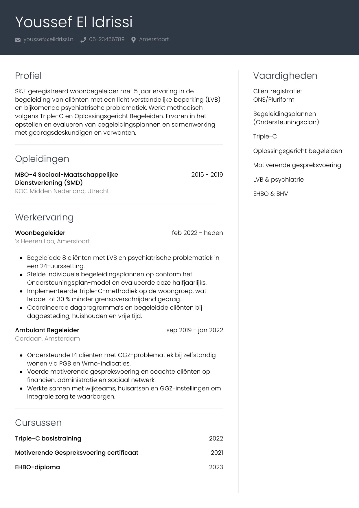 CV Professioneel voor begeleider