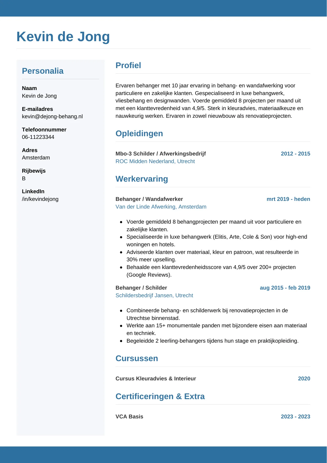 CV Horizontaal voor behanger