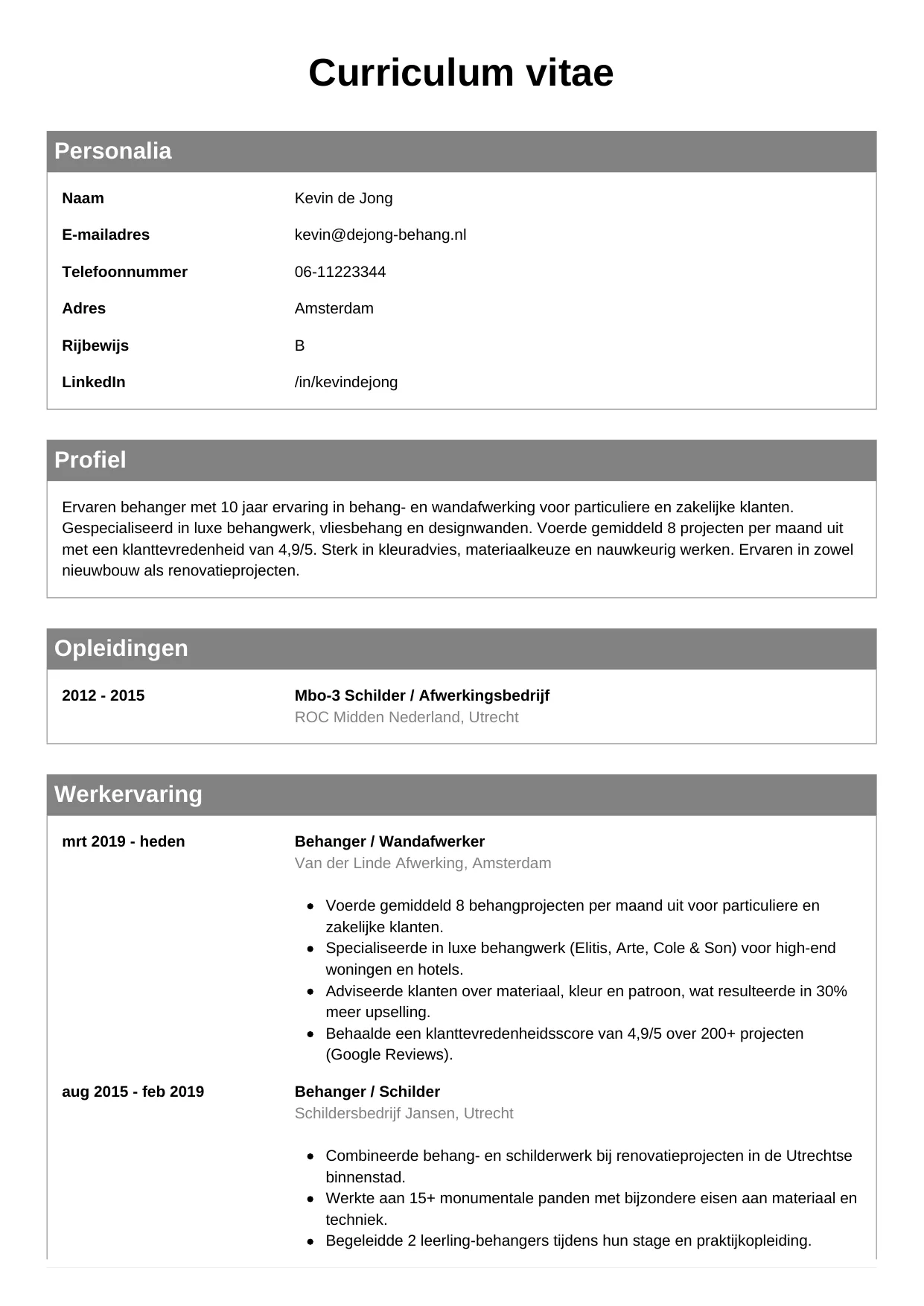 CV Klassiek voor behanger