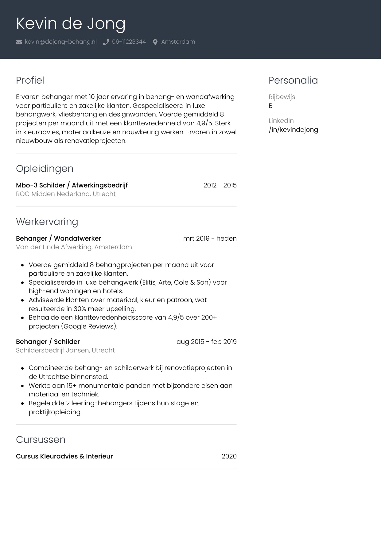 CV Professioneel voor behanger