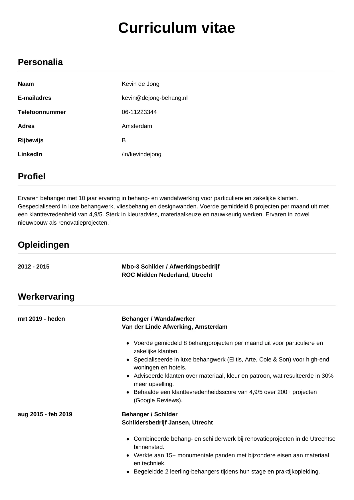 CV Simpel voor behanger
