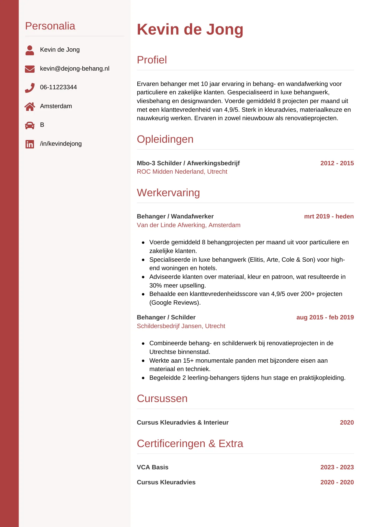 CV Verticaal voor behanger